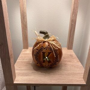 Decorative Orange Pumpkin with Letter K/ Lights up with switch on bottom